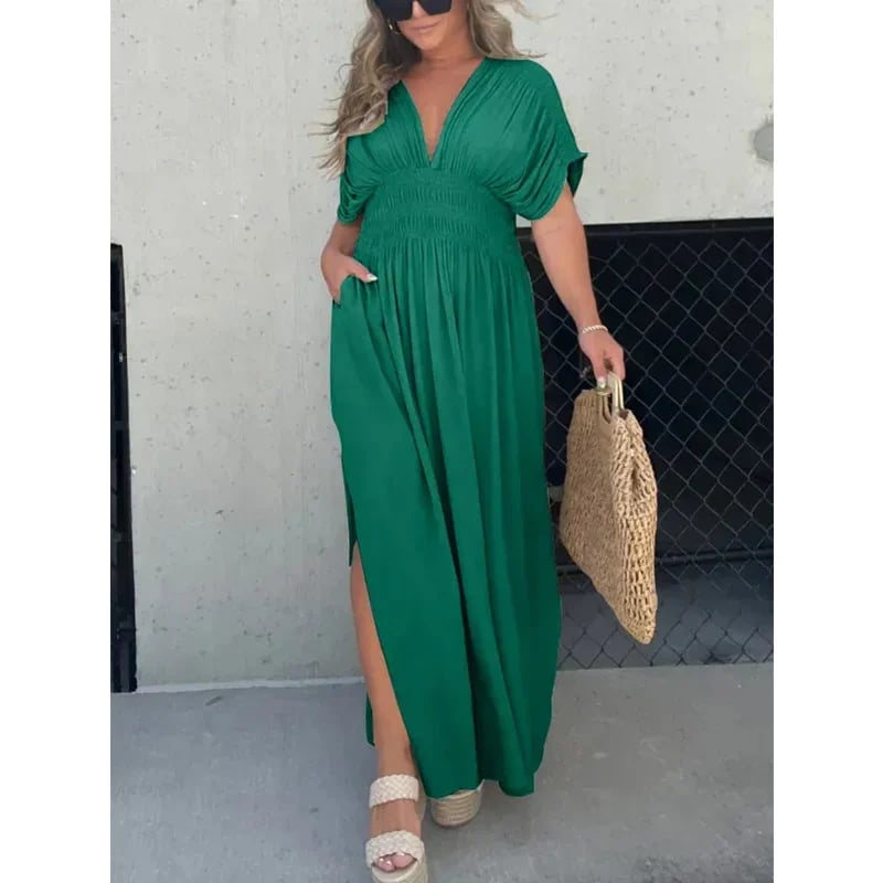 aakip™-NEW IN 💗 SLIT V-NECK EFFORTLESS MAXI LONG DRESS