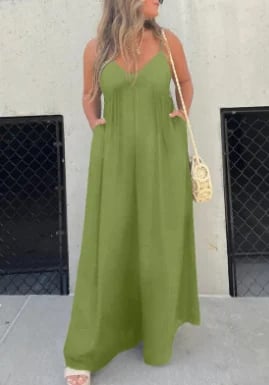 aakip™-V-Neck Effortless Wide Leg Jumpsuit