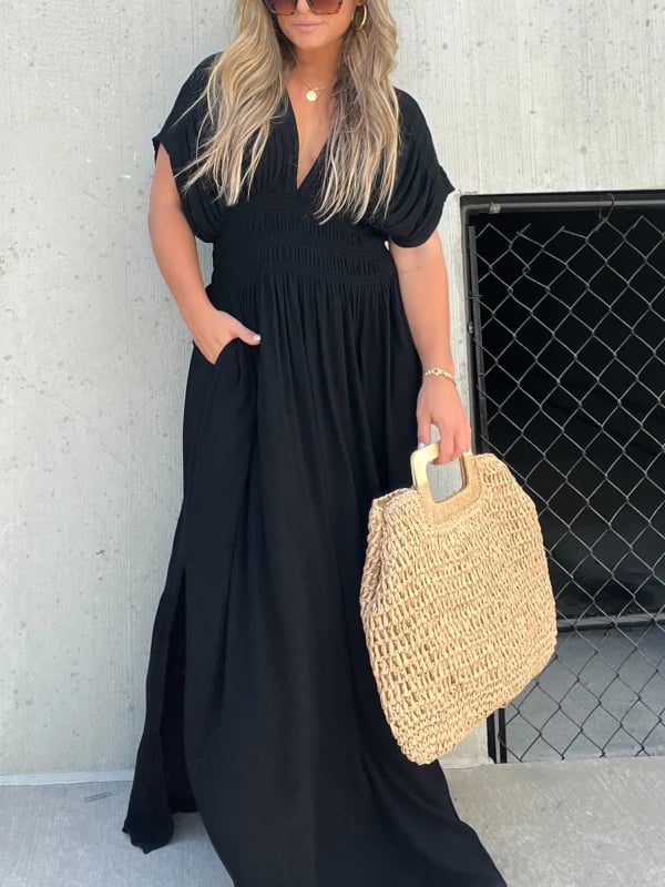 aakip™-NEW IN 💗 SLIT V-NECK EFFORTLESS MAXI LONG DRESS