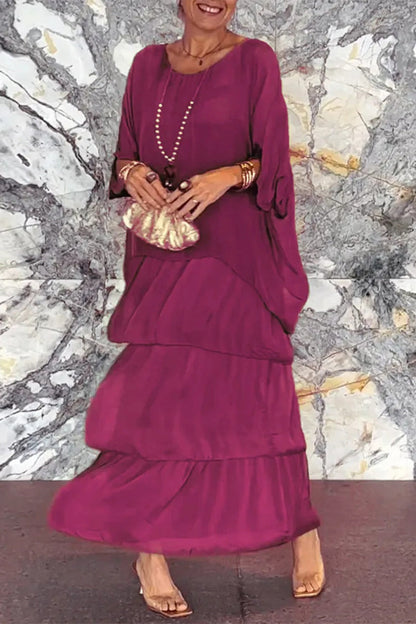 aakip™-Elegant Solid Flounce O Neck A Line Dresses