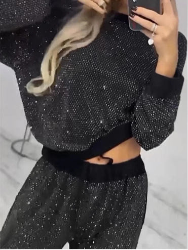 Women's Starry Sky Long Sleeve Round Neck Loose Top Drawstring Wide Leg Two-Piece Set