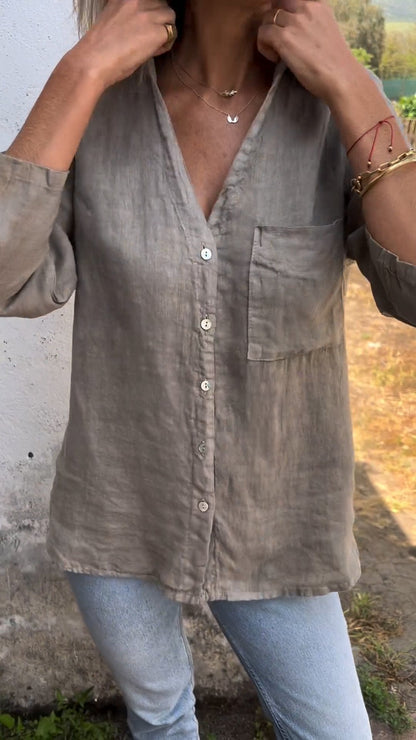aakip™-Cotton and Linen Mid-sleeve Lapel Shirt (Buy 2 Free Shipping)