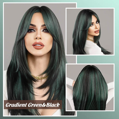 💕Wig long hair Layered bangs wigs