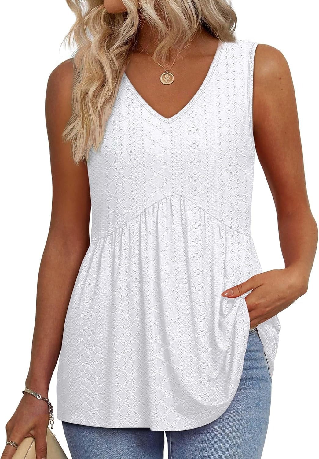 Limited time sale🔥Women's Print Flowy Sleeveless V Neck Peplum Tank Tops(BUY 3 FREE SHIPPING)