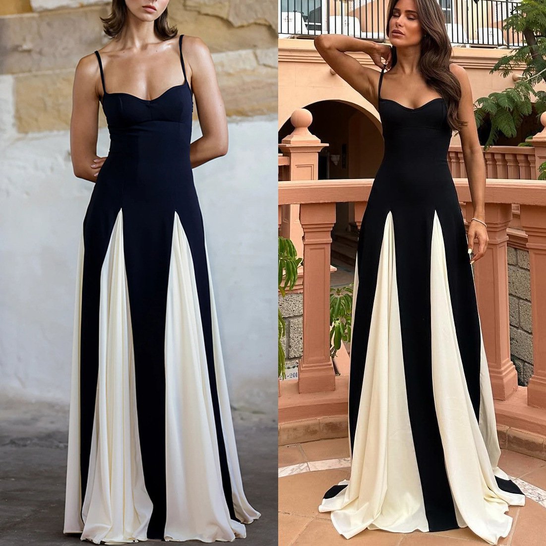 aakip™-Timeless Elegance Panelled Tulle A-line Slip Maxi Dress