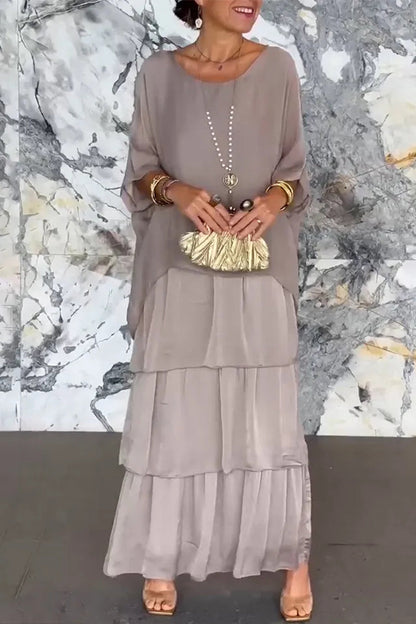 aakip™-Elegant Solid Flounce O Neck A Line Dresses