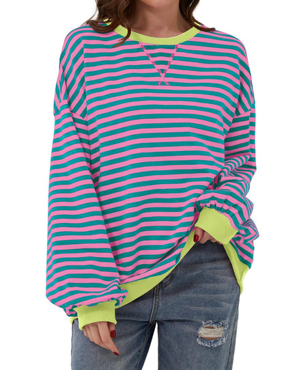 aakip™-WOMEN'S OVERSIZED STRIPED LONG SLEEVE PULLOVER (BUY 2 FREE SHIPPING)