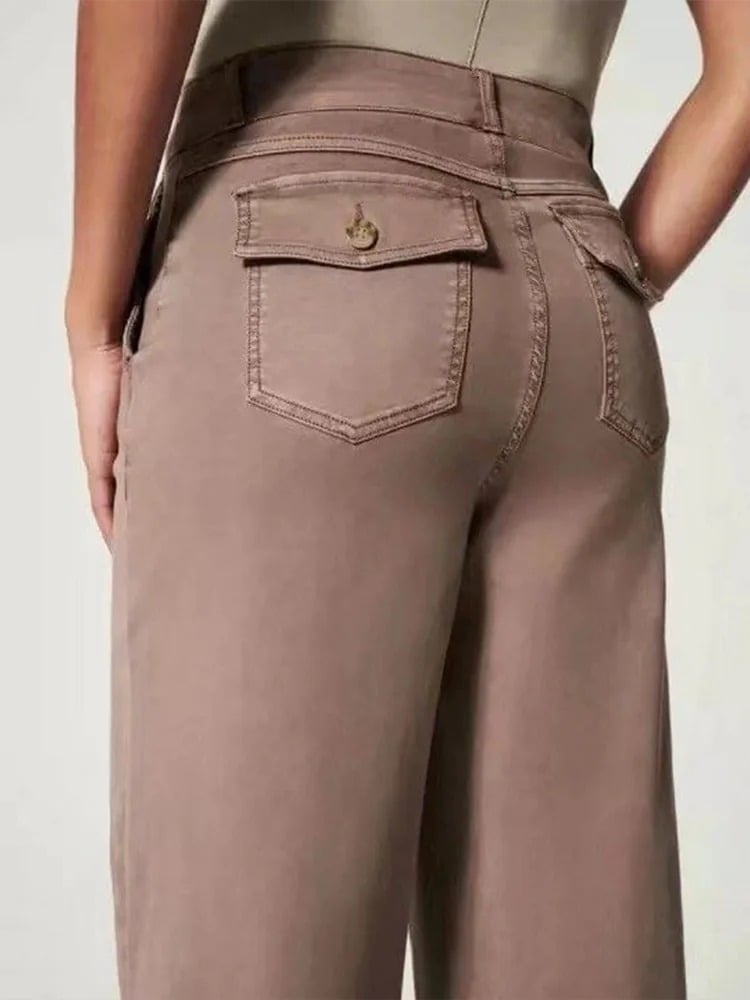 Tummy Control Twill Cropped Wide Leg Pant