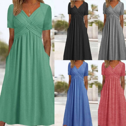 🍀SALE 49% OFF🍀Women’s V-Neck Short Sleeve Long Dresses