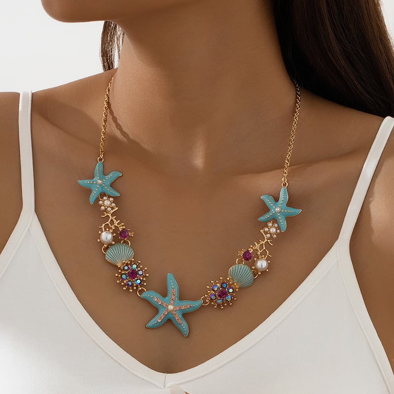 aakip™-Beach Shell Starfish Coral Necklace & Bracelet & Earrings