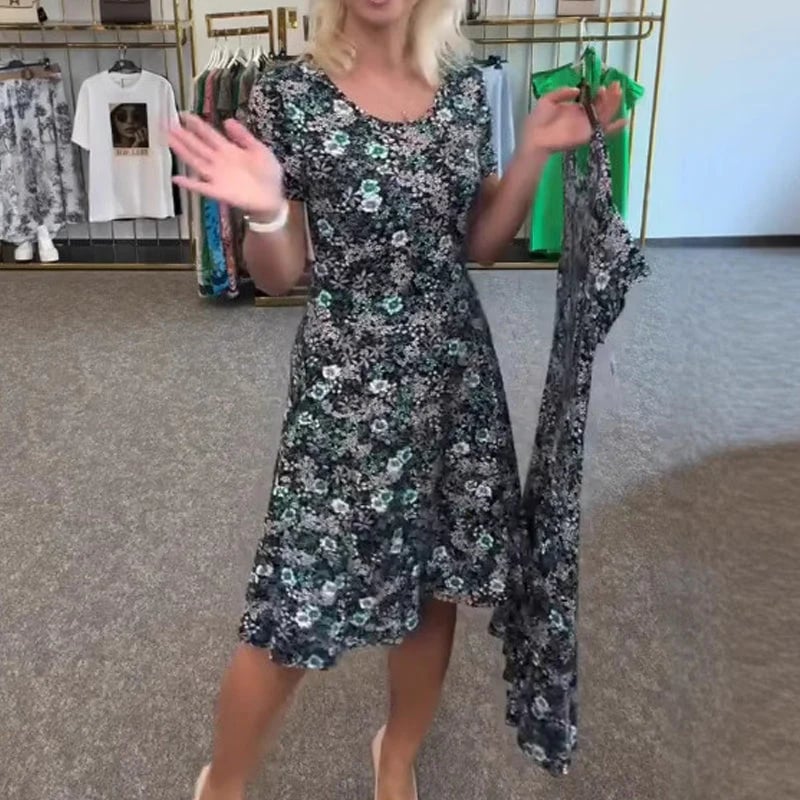 💖Women's Casual Scoop Neck Floral-Print Dress