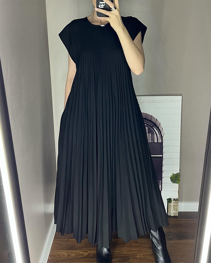 aakip™-🔥Hot sale 49% OFF🔥Women Pleated Simple Solid Colour Dress