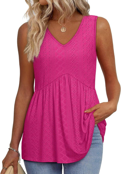 Limited time sale🔥Women's Print Flowy Sleeveless V Neck Peplum Tank Tops(BUY 3 FREE SHIPPING)