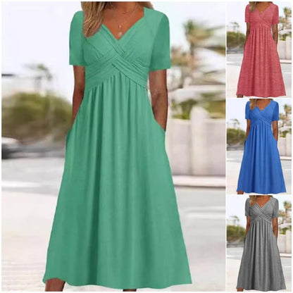 🍀SALE 49% OFF🍀Women’s V-Neck Short Sleeve Long Dresses