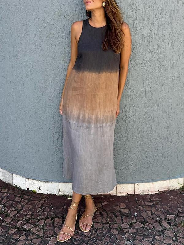 aakip™-Casual cotton and linen slit gradient tie-dye long dress(buy 2 free shipping)