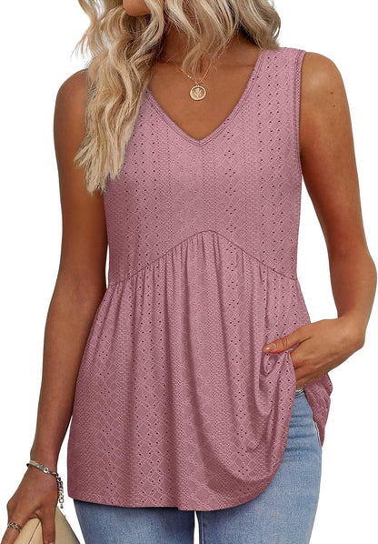 Limited time sale🔥Women's Print Flowy Sleeveless V Neck Peplum Tank Tops(BUY 3 FREE SHIPPING)