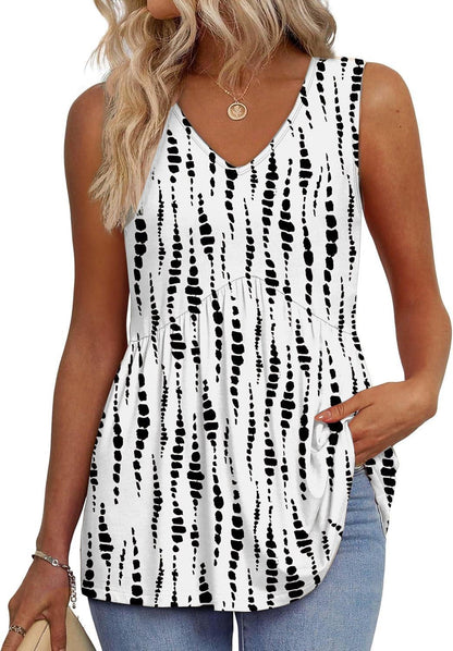 Limited time sale🔥Women's Print Flowy Sleeveless V Neck Peplum Tank Tops(BUY 3 FREE SHIPPING)