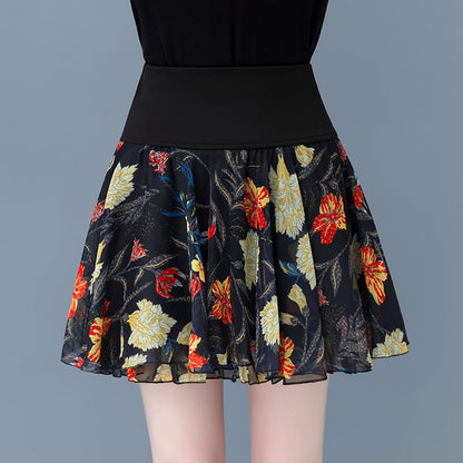 aakip™-Pleated sarongchiffon floral skirt