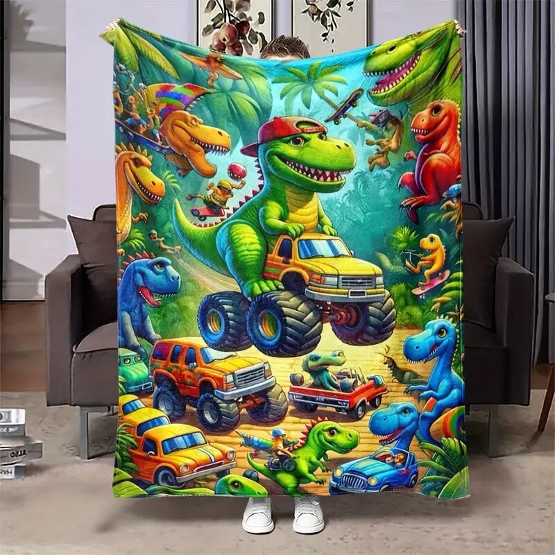 49% OFF This Week Promotions🎉🎉Soft Funny Throw Blanket Cute Smiling Dinosaurs HD Digital Print Flannel