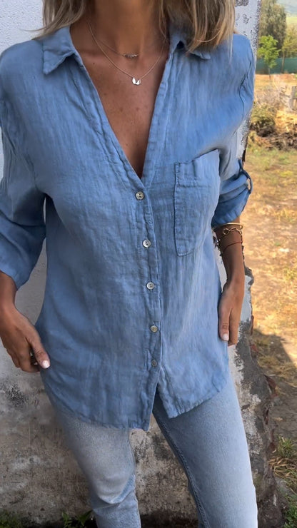 aakip™-Cotton and Linen Mid-sleeve Lapel Shirt (Buy 2 Free Shipping)