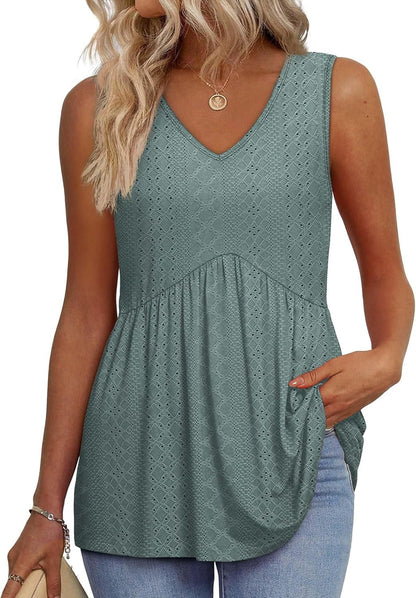 Limited time sale🔥Women's Print Flowy Sleeveless V Neck Peplum Tank Tops(BUY 3 FREE SHIPPING)