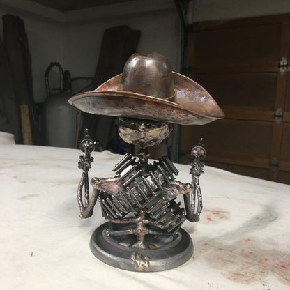 aakip™-Handmade Cast Cowboy Skull Gunslinger Hood Ornament Sculpture