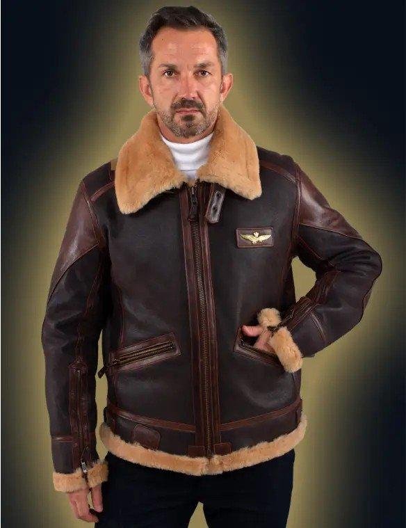 Pilot leather jacket-made of sheepskin {Free Shipping! ! }