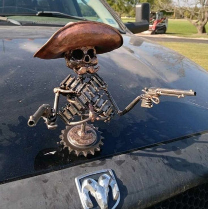 aakip™-Handmade Cast Cowboy Skull Gunslinger Hood Ornament Sculpture