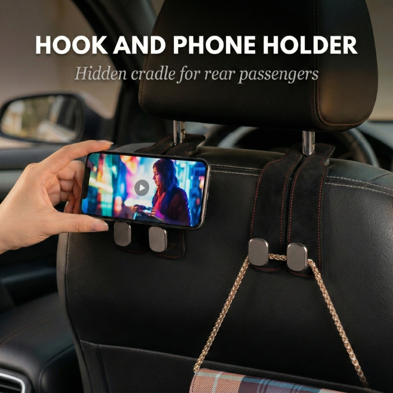 Alcantara Suede Dual Hook & Phone Holder for Car Headrest + 50% OFF