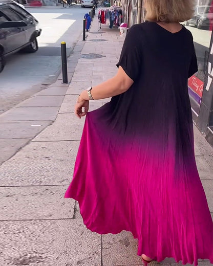 aakip™-Casual pleated ombre dress