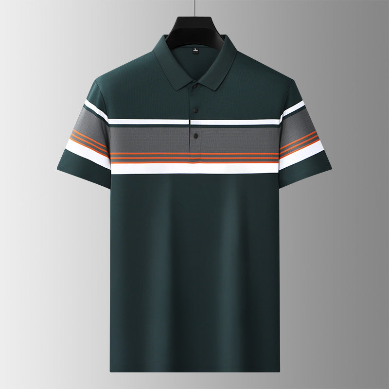 aakip™-Men's high-end casual comfortable short-sleeved T-shirt men's wide striped fashion polo shirt