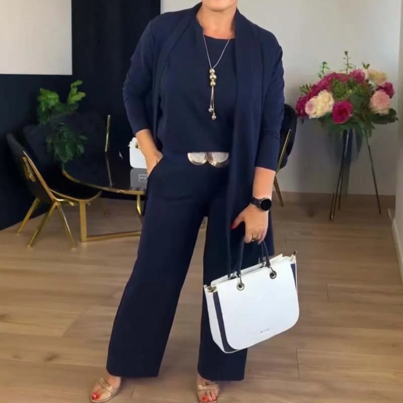 ⏳Weekend Special⏰Elegant 3-piece Set Including Long Cardigan, Top and Pants💞