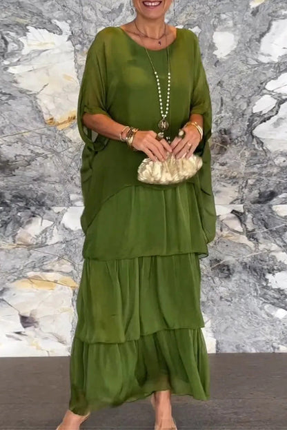 aakip™-Elegant Solid Flounce O Neck A Line Dresses