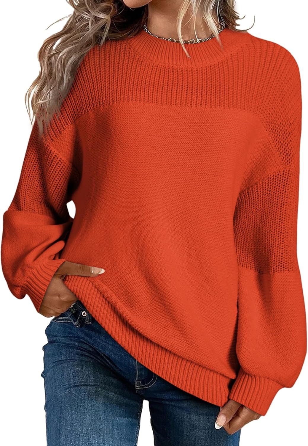 Women's Casual Long Sleeve Loose Crewneck Knit Solid Sweaters