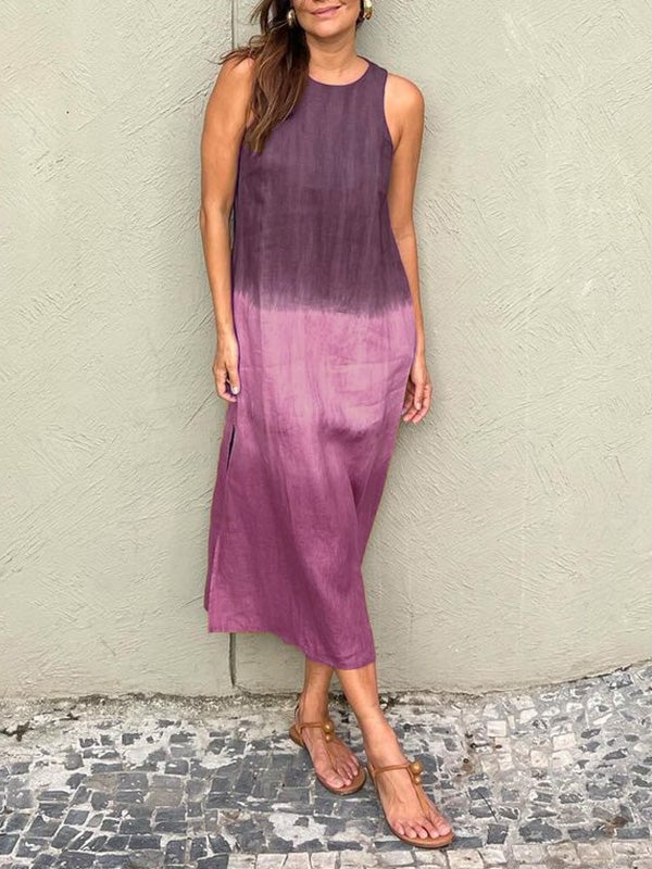 aakip™-Casual cotton and linen slit gradient tie-dye long dress(buy 2 free shipping)