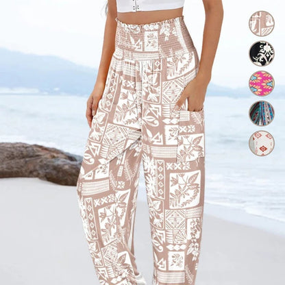 🌸Women's Casual Printed Wide Leg Pants with Pockets