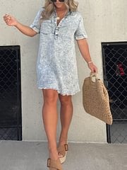 aakip™-Short Sleeve Casual Denim Shirt Dress-Buy two and get free shipping!