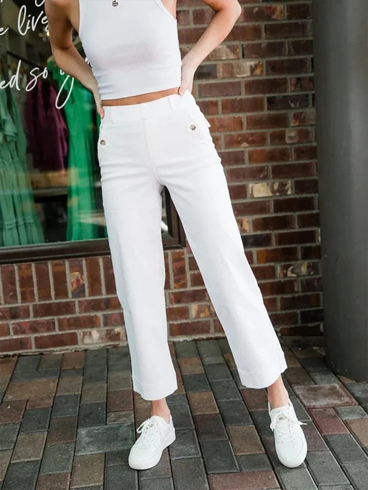 Tummy Control Twill Cropped Wide Leg Pant