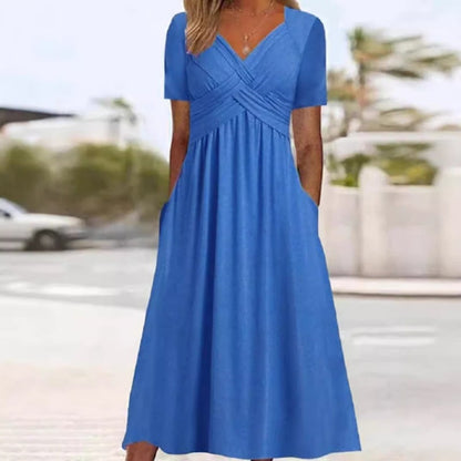 🍀SALE 49% OFF🍀Women’s V-Neck Short Sleeve Long Dresses