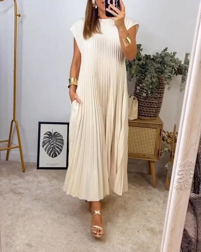 aakip™-🔥Hot sale 49% OFF🔥Women Pleated Simple Solid Colour Dress