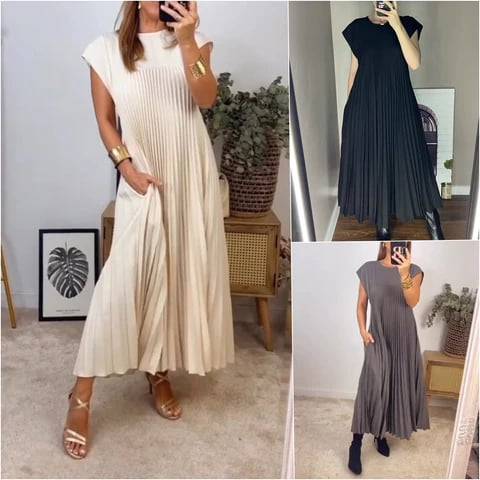 aakip™-🔥Hot sale 49% OFF🔥Women Pleated Simple Solid Colour Dress