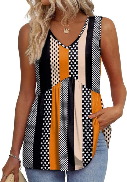 Limited time sale🔥Women's Print Flowy Sleeveless V Neck Peplum Tank Tops(BUY 3 FREE SHIPPING)