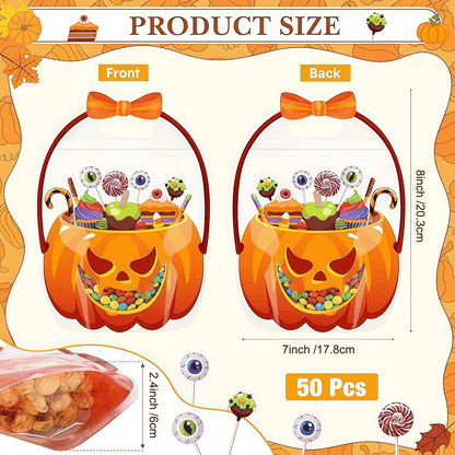 🔥Last Day 50% OFF - Halloween Favor Bags Transparent Pumpkin Sealed Pouches🍬