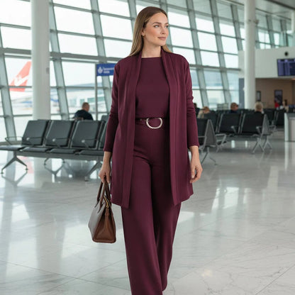 ⏳Weekend Special⏰Elegant 3-piece Set Including Long Cardigan, Top and Pants💞