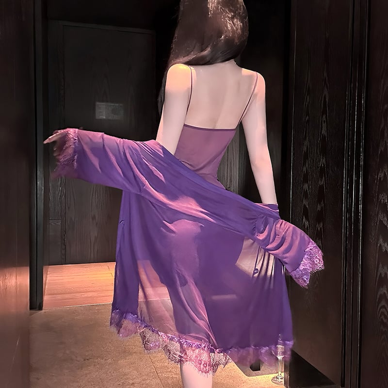 Solid Color Ruffled 3-Pieces Nightgown Set