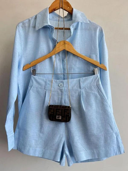 aakip™-Women's Casual Linen Blouse and Shorts Set