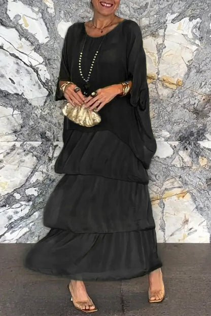 aakip™-Elegant Solid Flounce O Neck A Line Dresses