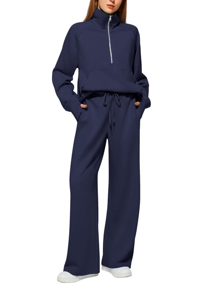 ⏰ LAST DAY SAVE 50%🔥 Women's Solid Color Cotton Half Zip Two-Piece Set