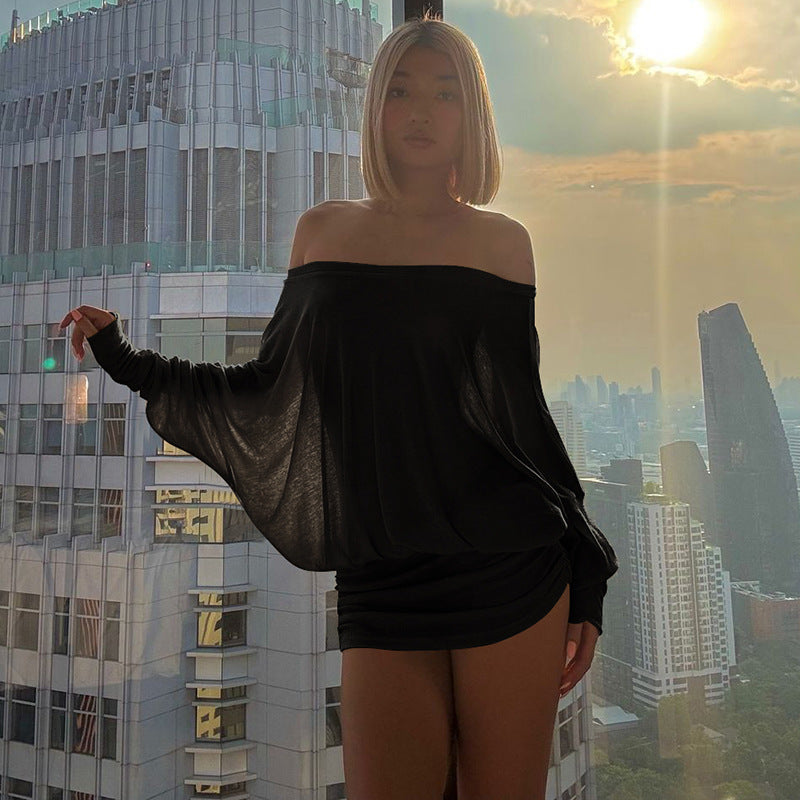Women's Off The Shoulder Ruched Party Dress Sheer Long Sleeve Mini Dress Elegant Bodycon Dresses for Spring Fall Womenswear