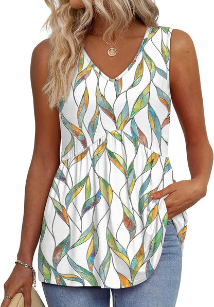 Limited time sale🔥Women's Print Flowy Sleeveless V Neck Peplum Tank Tops(BUY 3 FREE SHIPPING)
